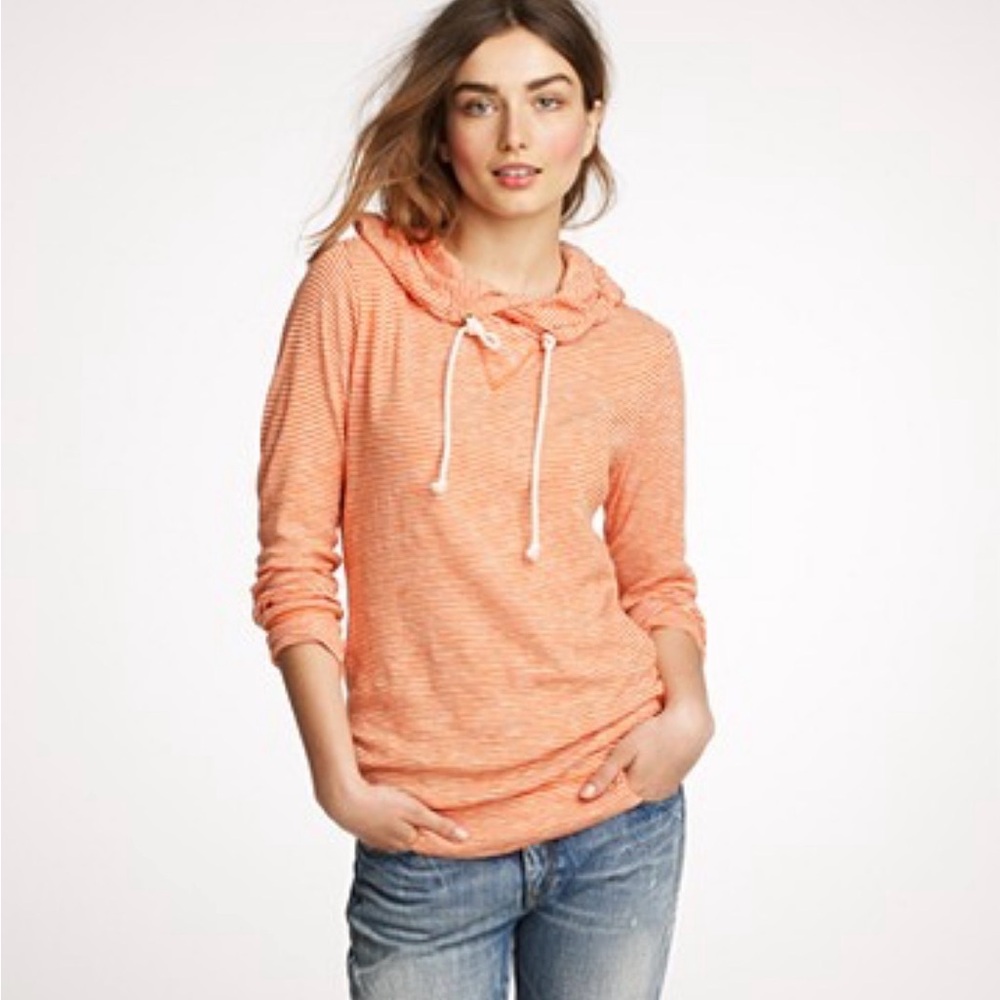 J. Crew Orange Striped Knit Hoodie | size medium